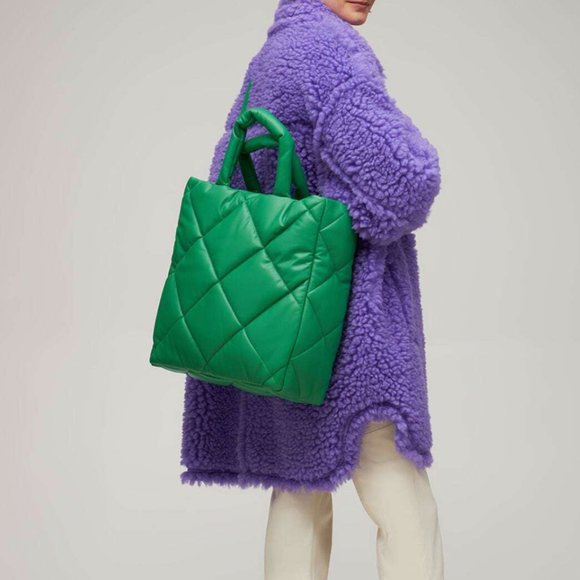 Stand Studio Quilted Tote Assante Diamond Large Bag Crossbody Tote Green - Picture 2 of 16